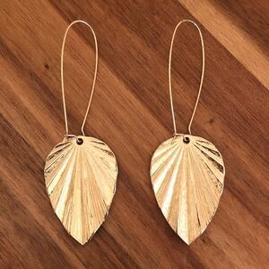 Tropical Leaf Dangle Earrings | Gold Tone | 3.5” Length